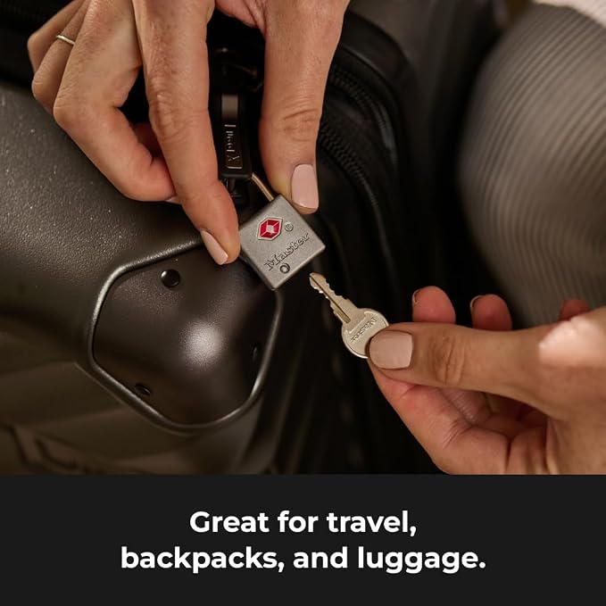 Master Lock TSA Luggage Lock Keyed Alike, Brass and Nickel, 4-Pack 4683Q | TSA Accepted Luggage Lock For Suitcases, Backpacks, Travel Bags, Airport Security, Brass, 7/8-inch Long Steel Shackle - Image 3