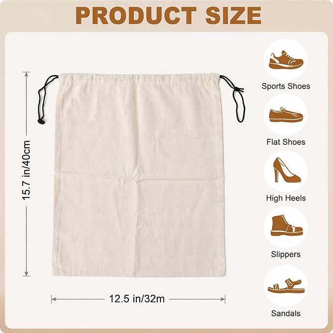 4 Pcs Shoe Bags for Traveling, 13.8" x 12.6" Dust Bags for Shoes with Drawstring for Women and Men, Travel and Home Storage(Beige) - Image 2