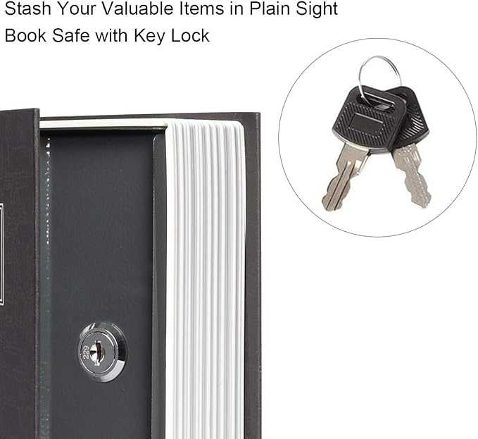 Jssmst Book Safe with Key Lock, Dictionary Diversion Safe Seceret Hidden Book with Safe Inside, Fake Book Money Metal Lock Box Small, 7.2" x 4.6" x 2.2", Black - Image 3
