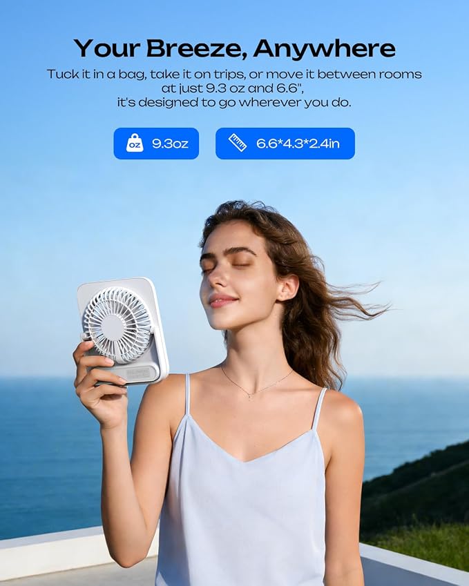 Otlonpe Personal Portable Desk Fan, 4000mAh Small Rechargeable Portable Fan Battery Operated & USB Powered for Travel Sleeping Bedroom Office Home Table, Cordless, Quiet, 4-Speed, 6.5 Inch (White) - Image 9