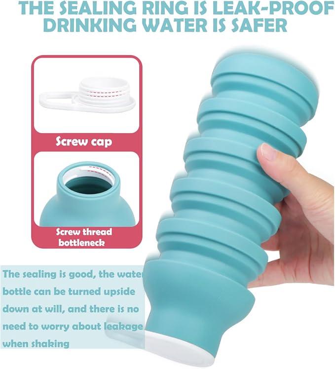 Collapsible Silicone Water Bottle – Foldable Travel Water Bottle Leakproof, BPA Free, Portable & Space-Saving – Perfect for Gym, Hiking,Travel(carabiner and cleaning brush),Light green - Image 4