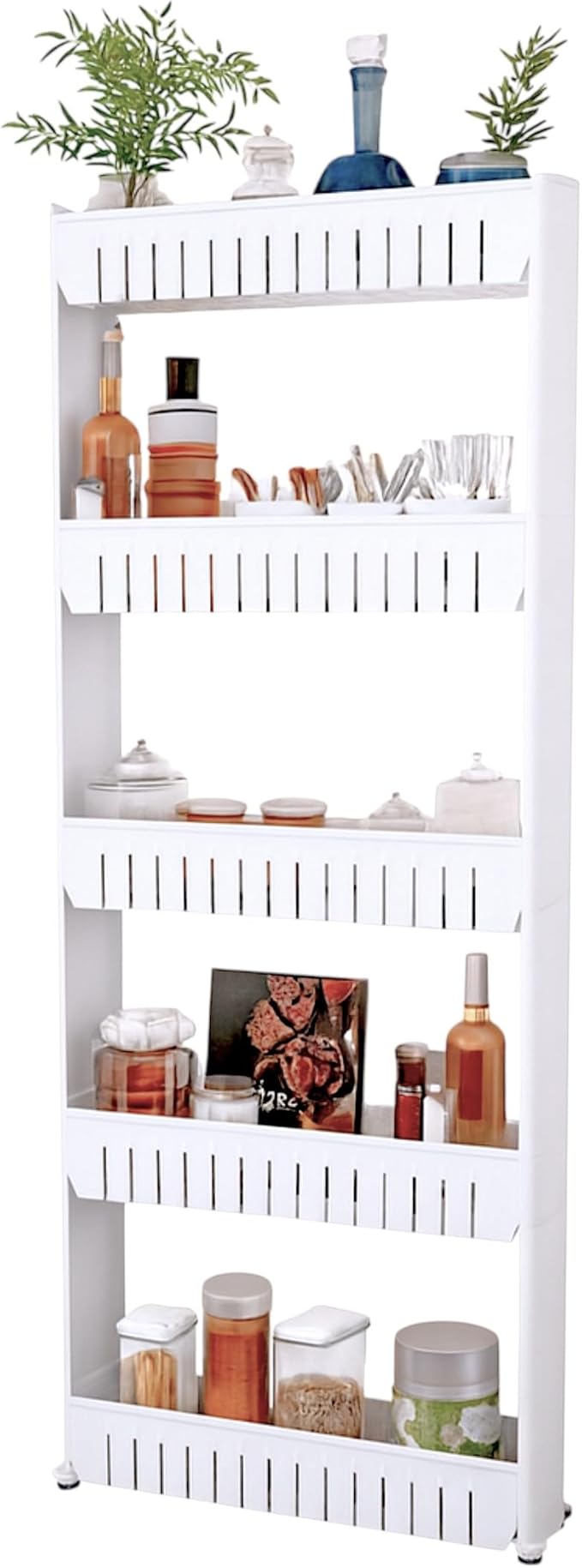 Lavish Home Slim Rolling Storage Cart, White, 21.5” x 5” x 52” by LavishHomeCollection