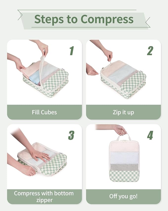 Narwey 6 Set Compression Packing Cubes for Travel Women Men, Travel Cubes for Carry On Suitcase, Durable Compression Luggage Organizer Bags - Image 5