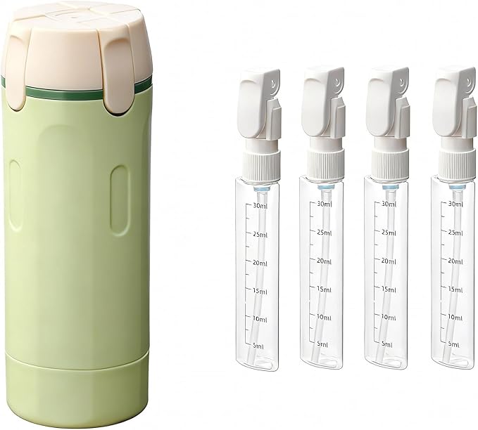 4 in 1 Travel Dispenser Bottle, Refillable Leak Proof Travel Size Bottles for Toiletries, Shampoo, Body Wash, Lotion, Conditioner (Light Green, 16.5cmx5.5cm, 30ml x 4, Plastic) by DAOLUAN