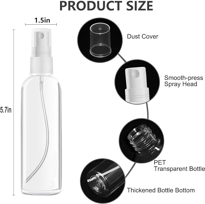 DTDNZKN 4 Pack 3.4 Oz (100ml) TSA Approved Travel Bottles | Travel Size Containers Plastic Spray Bottles withFunnels and Labels - Fine Mist, Refillable, Leak Proof - Image 2