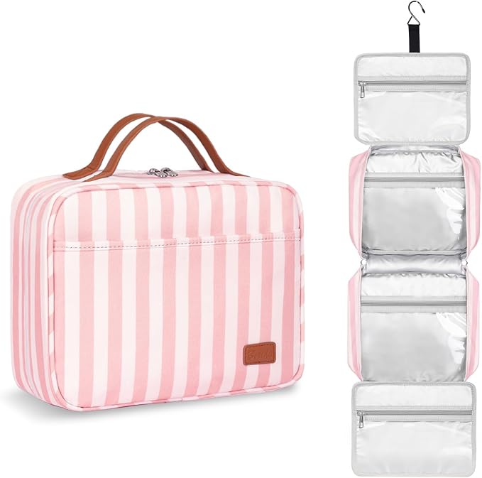 Hanging Travel Toiletry Bag,Large Capacity Cosmetic Travel Toiletry Organizer for Women with 4 Compartments & 1 Sturdy Hook,Perfect for Travel/Daily Use/Christmas by Bosidu