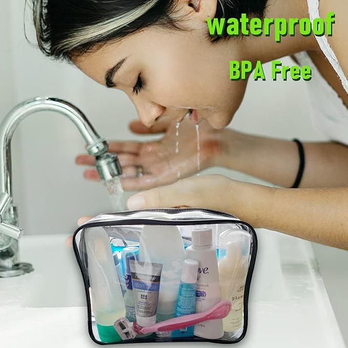 4 Pack Clear Cosmetic Bag for Travel - TSA Approved Toiletry Makeup Pouch - Carry-on Airport Airline Compliant - Portable PVC Waterproof With Zipper for Women - Quart Size Set - Image 3