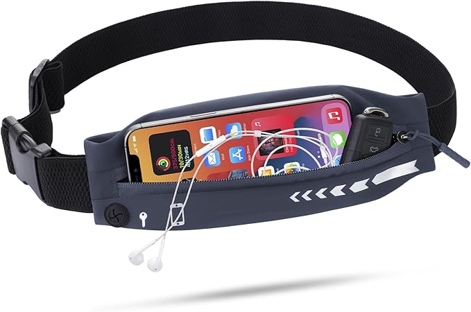 USHAKE Slim Running Belt for Women Men-Runners Phone Holder Fanny Pack, Adjustable, Bounce Free Waist Pouch bag for Workout, Money Belt, Run Gear Accessories Dark Grey by USHAKE