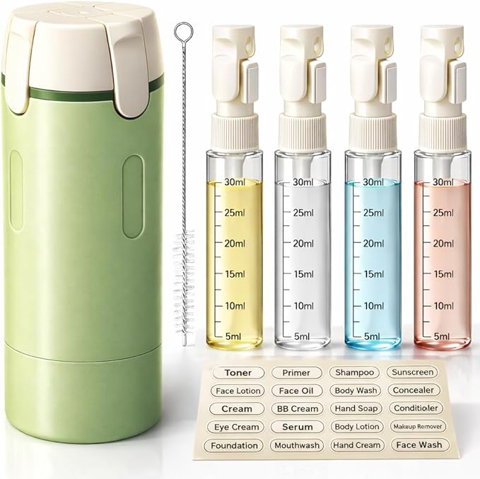4-in-1 Travel Bottles for Toiletries, Travel Pump Bottle，Leak-Proof Shampoo Conditioner Lotion Dispenser with Pump, Compact No-Spill Toiletry Containers for Travel & Business Trips (Green) by OvOHapia