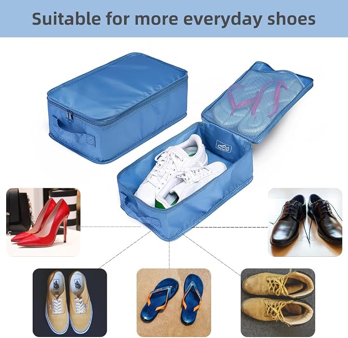Travel Shoe Bags, Foldable Waterproof Shoe Pouches Organizer-Double Layer (4 Seablue Shoe Bags) - Image 2