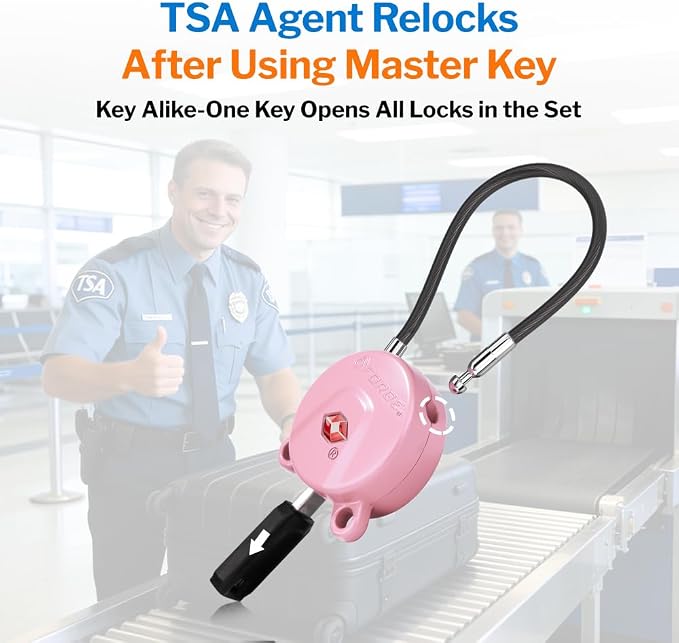 FORGE TSA Approved Luggage Locks, Keyed Alike TSA006 Dimple Key Travel Lock with Zinc Alloy Metal Body, Secure Cable Lock for Suitcase, Backpack, Gym Bags. 2 Pink Locks - Image 3