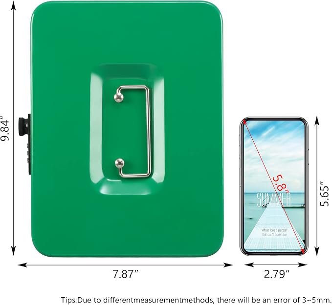 KYODOLED Large Cash Box with Combination Lock,Safe Metal Box for Money, Storage Lock Box with Money Tray,9.84"x 7.87"x 3.54" Green Large - Image 2
