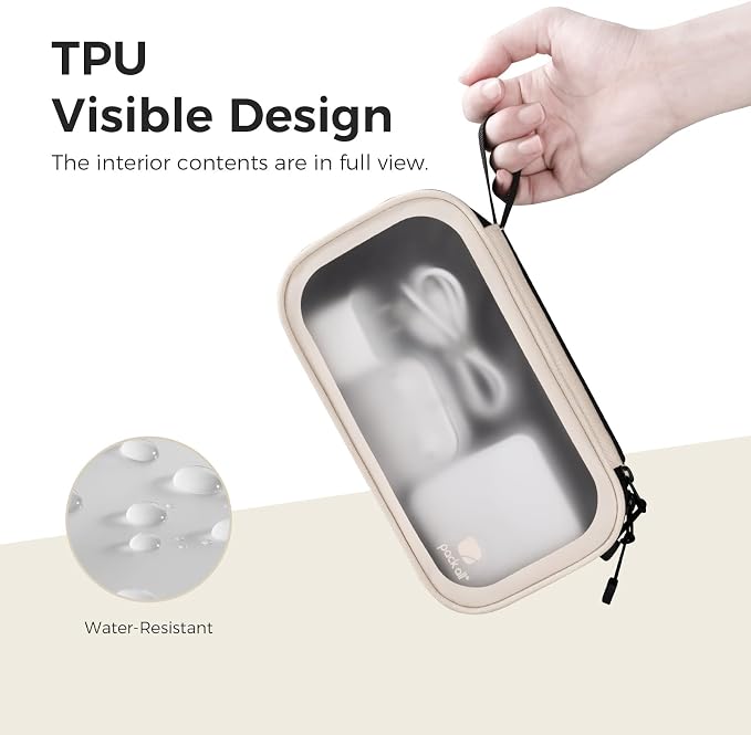 pack all Clear Electronic Organizer, Compact TPU Cable Organizer Bag | Portable & Lightweight, Water-resistant, Smooth Zipper, Travel Tech Pouch for Chargers, Phones, USB Cords, Beige - Image 3