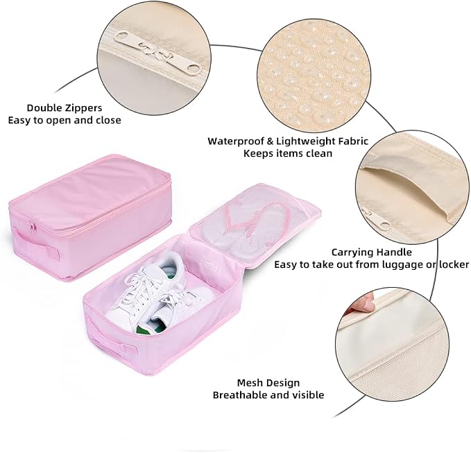 Travel Shoe Bags, Foldable Waterproof Shoe Pouches Organizer-Double Layer (8 Pink Shoe Bags) - Image 2