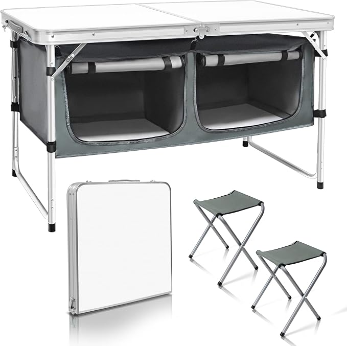 CampLand Outdoor Folding Table Aluminum Lightweight Height Adjustable with Storage Organizer for BBQ, Party, Camping by CampLand