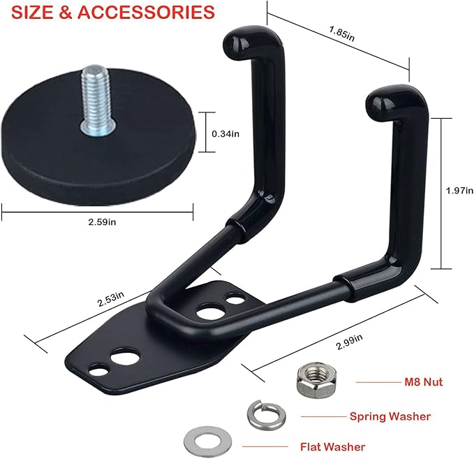 Magnetic Hooks Heavy Duty Garage Hooks Tools Organizer Anti-Slip Strong Magnetic Hooks Utility Magnet Hanging Hooks for Garage, Warehouses, Kitchen, Power Tools 2PCS Black - Image 5