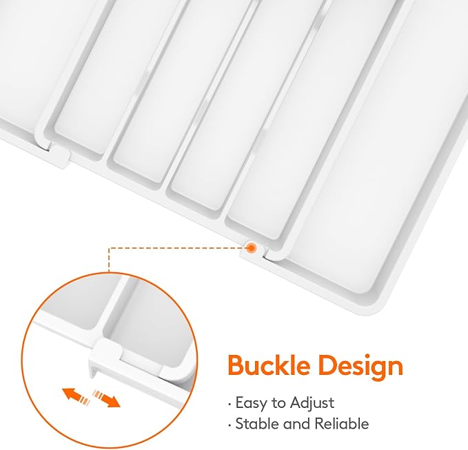 Lifewit Expandable Silverware Drawer Organizer, Kitchen Utensil Tray | BPA-free Plastic Flatware Cutlery Holder, Space-Saving Storage for Spoons Forks Knives, 8.5-14 x 12 x 1.5“, White - Image 5