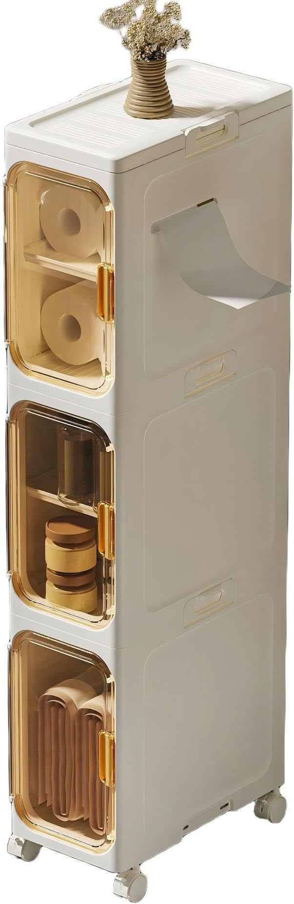 Slim Bathroom Storage Cabinet, Foldable & Movable Narrow Storage Organizer for Small Spaces, Bathroom, Kitchen, Laundry Room, Living Room (3-Tier) by LSLANSOON