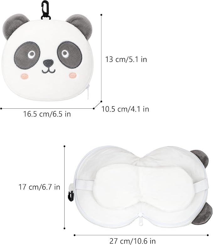 U Scinan Cute Animal 2-in-1 Travel Pillow and Eye Mask – Portable Neck Pillow with Adjustable Strap, Soft Plush Support for Airplane, Car, Train(Panda) - Image 4