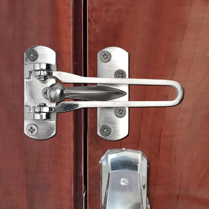Topbuti Home Security Door Lock, 2 Pack Latch Guard Clasp Front Door Locks for Kids, Home Reinforcement Lock for Swing-in Doors, Hotel Door Latches, Thicken Solid Aluminium Alloy, Satin Nickel - Image 5