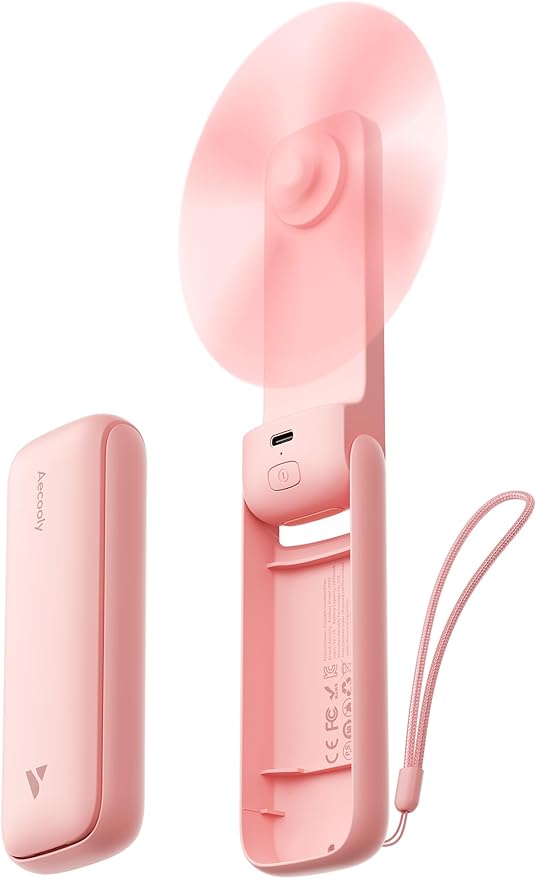 Aecooly Slim Portable Fan 2 Pack, Thin Handheld Fan, USB Rechargeable | Mini Personal [24H Max Cooling Time], Battery Powered Small Foldable Pocket for Travel, Summer, Gifts for Women -Pink by Aecooly