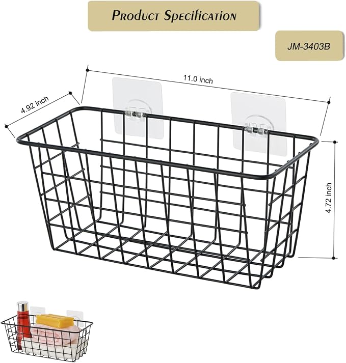 JUNCHU CHERRY 2 Pack Hanging Storage Basket, Bathroom Basket, Household Goods, with Traceless Tape, no Drilling, for Cabinet Storage, Kitchen, Bathroom, Storage Room,Black - Image 3
