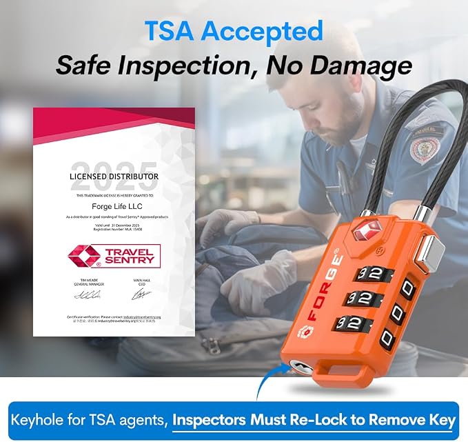 TSA Approved Cable Luggage Locks, Re-settable Combination with Alloy Body, Orange 2 Locks. - Image 2