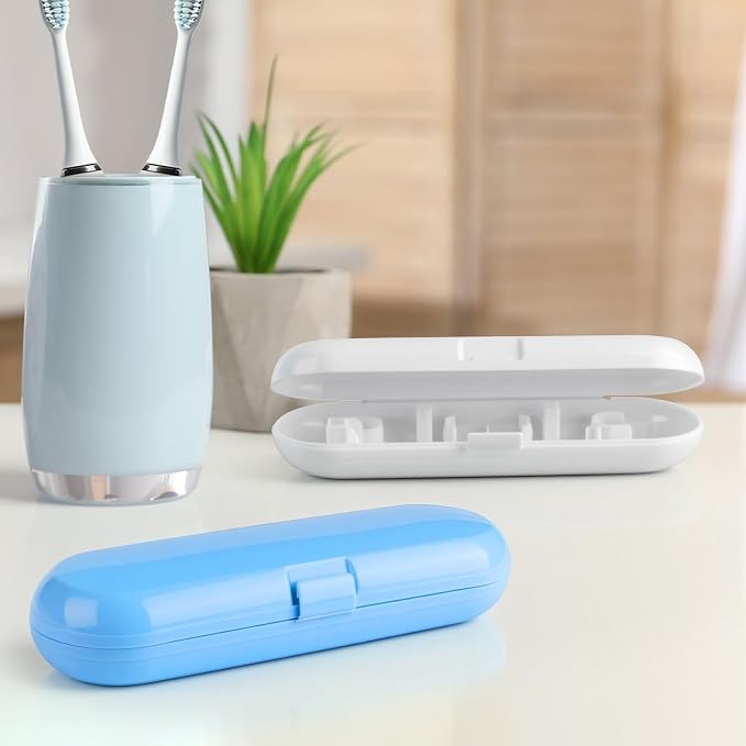 Fowecelt 2 Pack Electric Toothbrush Travel Case for Oral-B Pro and Other Electric Toothbrush Portable Travel Toothbrush Waterproof Plastic Holder (Blue & White) - Image 8