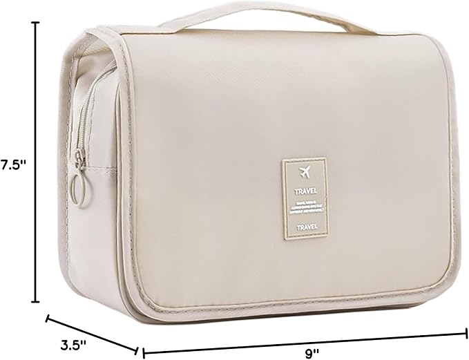 Hanging Travel Toiletry Bag for Women, Water-resistant Makeup Bag Cosmetic Organizer for Traveling Accessories Toiletries (Beige) - Image 7