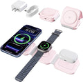 15W Magnetic Travel Charging Station, 3-in-1 Foldable MagSafe Charger | Wireless Charger for Apple Multiple Devices - iPhone Air 17 16 15 14 13 14 Pro Max, Watch & AirPods - Blush Pink by SMILESTATION