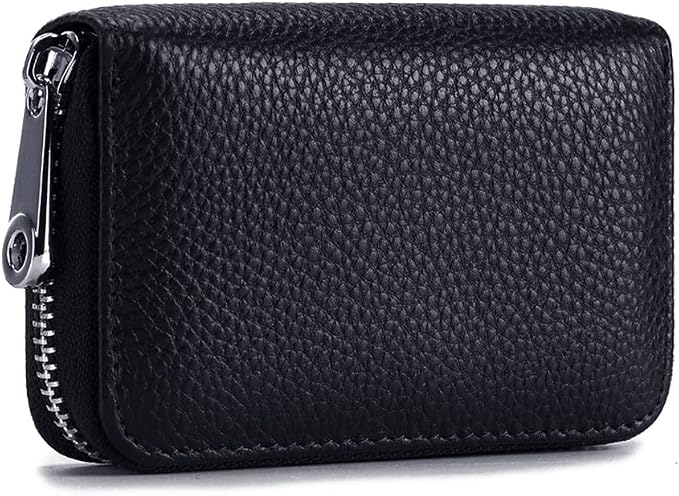 RFID Credit Card Holder Genuine Leather Credit Card Wallet with Zipper | RFID by EASTNIGHTS