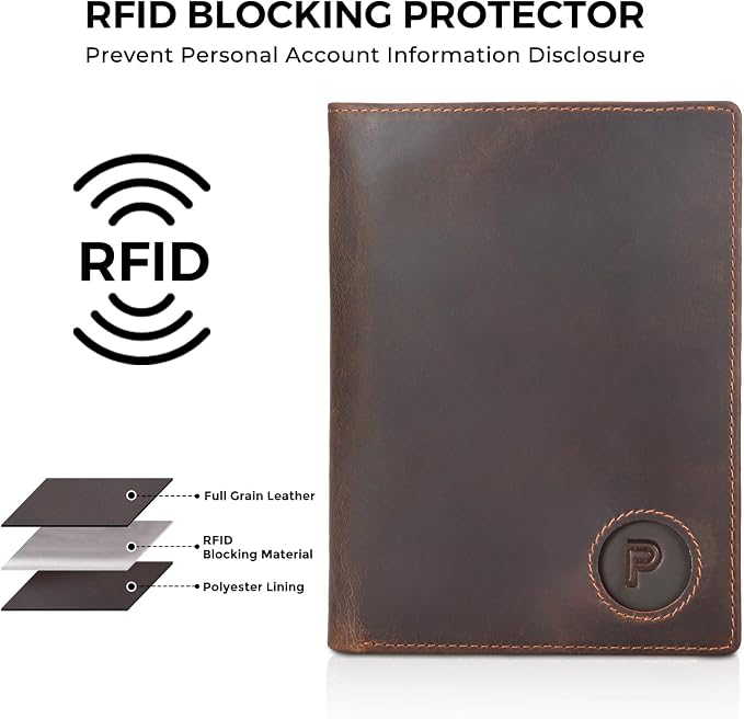 Polare Leather AirTag Passport Holder RFID Blocking Travel Bifold Wallet | Luxury Full Grain Cowhide Leather, AirTag Slot, Vintage Passport Cover Case, International Travel Wallet, Dark Brown - Image 4