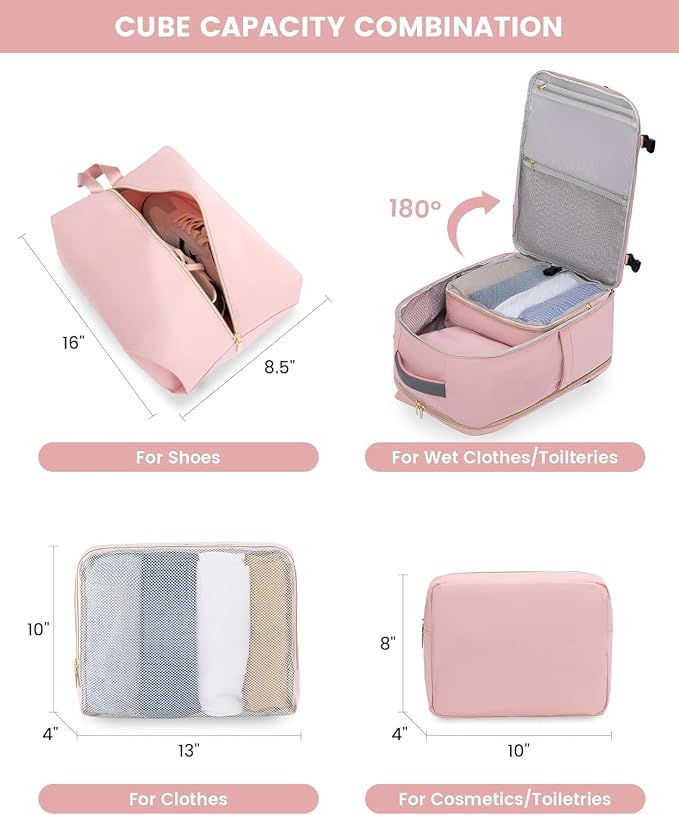 LOVEVOOK Large Travel Backpack for Women, TSA Carry on Backpack for Airplanes, 50L Personal Item Travel Bag for Women fits 17" Laptop,Waterproof Carry on Bag Airplane Approved with 3 Packing Cubes - Image 6