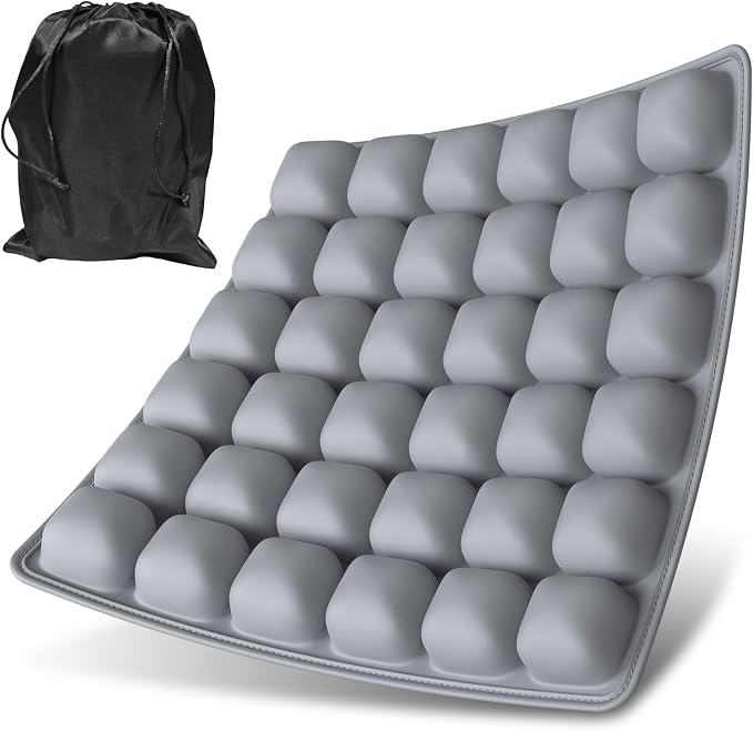 Airplane Seat Cushion for Long Flights, Inflatable Travel Seat Cushion with Built-in Pump, 36 Air Cell Portable Seat Pad, Foldable Non-Slip Cushion for Plane, Office Chair, Car, Stadium (Grey) by IZLTUV