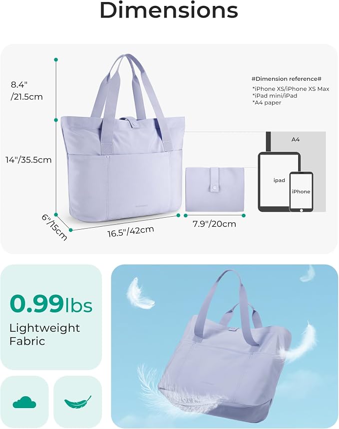 BAGSMART Tote Bag for Women, Foldable Tote Bag With Zipper Travel Shoulder Bag Handbag for Work - Image 3