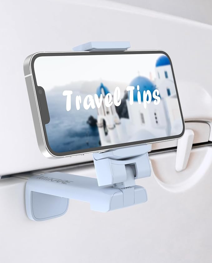 MiiKARE Airplane Phone Holder Mount, Plane Travel Essentials, Blue | Universal Hands-free Phone Holer with 360° Rotation for Flying, Accessory Travel Must Haves Phone Stand for Desk, Tray Table by MiiKARE