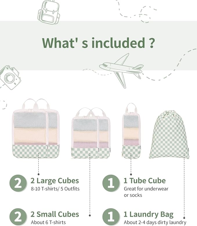 Narwey 6 Set Compression Packing Cubes for Travel Women Men, Travel Cubes for Carry On Suitcase, Durable Compression Luggage Organizer Bags - Image 3