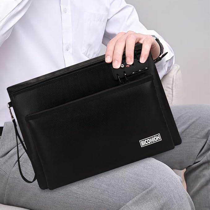 Fireproof Document Bag, Fireproof Money Bag with Lock and Zipper for Cash, FireproofBag Notary Supplies, Fire Safe CashBag Bank Bag (BLACK, Large) - Image 2