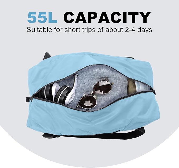 HOLYLUCK Foldable Travel Duffel Bag Luggage Great for Gym - Large Light Blue - Image 5