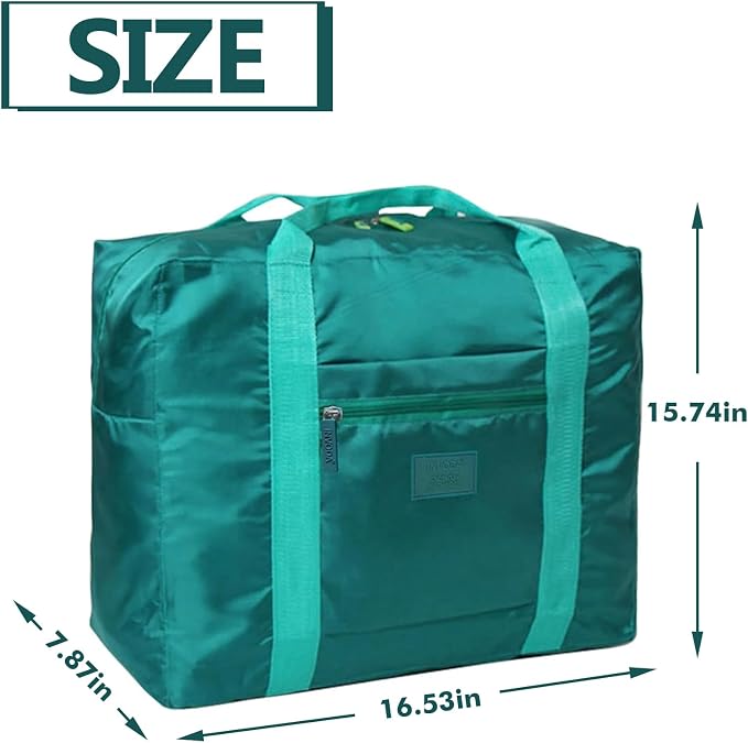 INVODA Travel Bag Lightweight Foldable Travel Duffel Bag Waterproof Sports Gym Bag Tote Carry On Luggage Bag Weekender Overnight Bag (Green+Blue) - Image 2