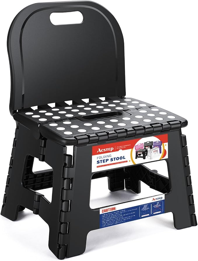 Folding Kids Step Stool with Back Support for Kids,9" Plastic Kids Chair for Outdoor or Indoor Kitchen Step Stools and Bathroom Stool for Toddlers Boys Girls by ACSTEP