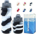 Silicone Collapsible Water Bottles, 16oz Portable Foldable Expandable Water Bottle Sports Cups, Leak Proof Reusable BPA Free, for Outdoor Activities Travel(Black white) by WATMHHJQ