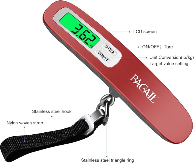 BAGAIL Digital Luggage Scale, 110lbs Hanging Baggage Scale with Backlit LCD Display, Portable Suitcase Weighing Scale, Travel Luggage Weight Scale with Hook, Strong Straps for Travelers - Image 5