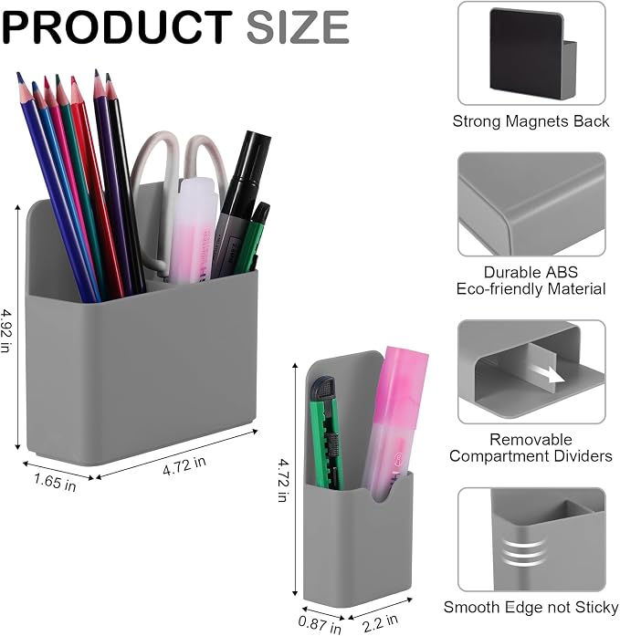 KITANIS Magnetic Pen Holder,2 Pack Magnetic Dry Erase Marker Holder with Generous Compartments,Strong Magnet Storage Marker Pen Pencil Organizer for Refrigerator,Whiteboard,Locker Accessories - Image 2