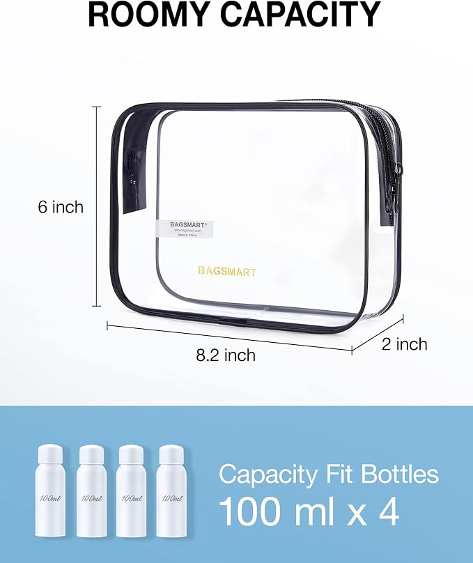 BAGSMART Clear Toiletry Bag 2-Pack TSA Approved Water-Repellent, Nude Pink | Carry on Travel Accessories Bag, Airport Airline Quart Size Bags for Women Men, Makeup Cosmetic Bag - Image 2