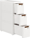 VECELO 3-Drawer Narrow Bathroom Storage Cabinet, Mobile Plastic Slim Rolling Organizer Cart with Built-in 4 Wheels for Living Room, Kitchen, Bathroom, Bedroom, Office, White(16.5" x 7.5" x 22.2") by VECELO