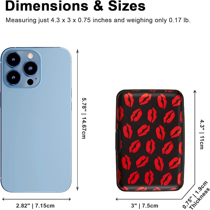 Credit Card Holder, Metal Card Wallet RFID Blocking Mini Slim Aluminum Business Hard Card Case for Women Men (Red Lips) - Image 4