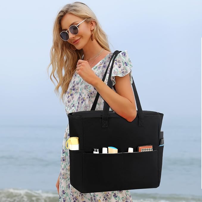 LEDAOU Beach Bag Waterproof Sandproof Women Beach Tote Pool Bag with Zipper for Swim Gym Grocery Travel with Wet Pocket | Sandproof - Image 2