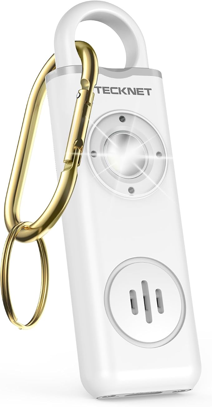 TECKNET Rechargeable Personal Safety Alarm for Women, 130dB Self Defense Keychain Alarm with SOS Strobe Light, Low Battery Notice, Loud Siren Safety Keychain for Girls Kids Elderly - White by Tecknet