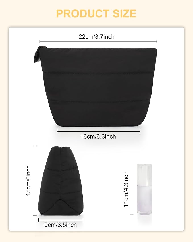 Relavel Mini Makeup Bag, Cute Toiletry Bag Organizer, Black | Smaller Cosmetic Pouch for Women, Portable Traveling Car Bag for Essentials with Compartment - Image 2
